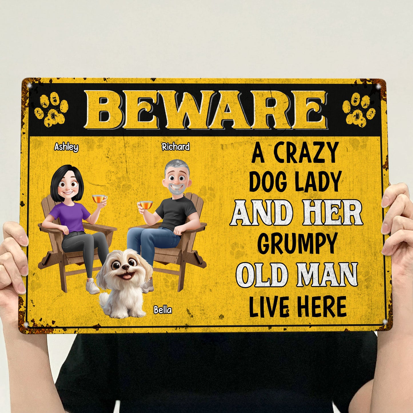 Beware_A_Crazy_Dog_Lady_And_Her_Grumpy_Old_Man_Live_Here_Personalized_Metal_Sign_3