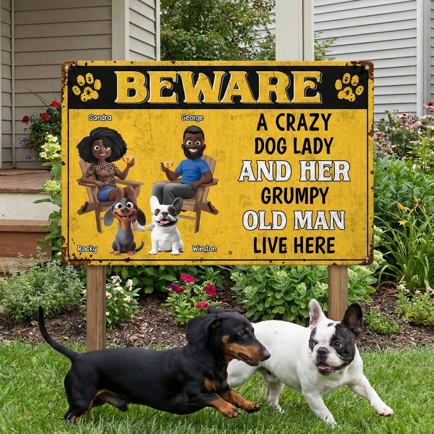 Beware_A_Crazy_Dog_Lady_And_Her_Grumpy_Old_Man_Live_Here_Personalized_Metal_Sign_4