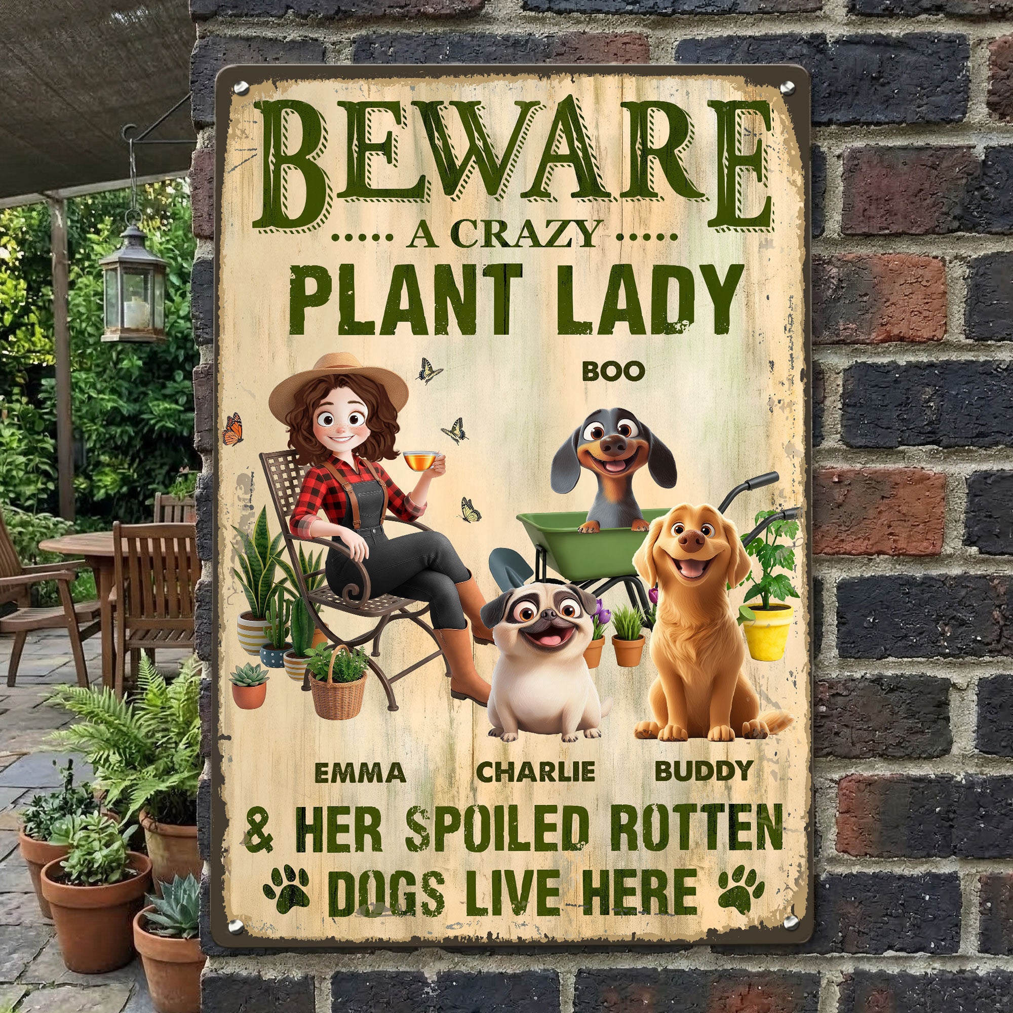 Beware_A_Crazy_Plant_Lady_Her_Spoiled_Rotten_Dogs_Live_Here_Personalized_Metal_Sign_7