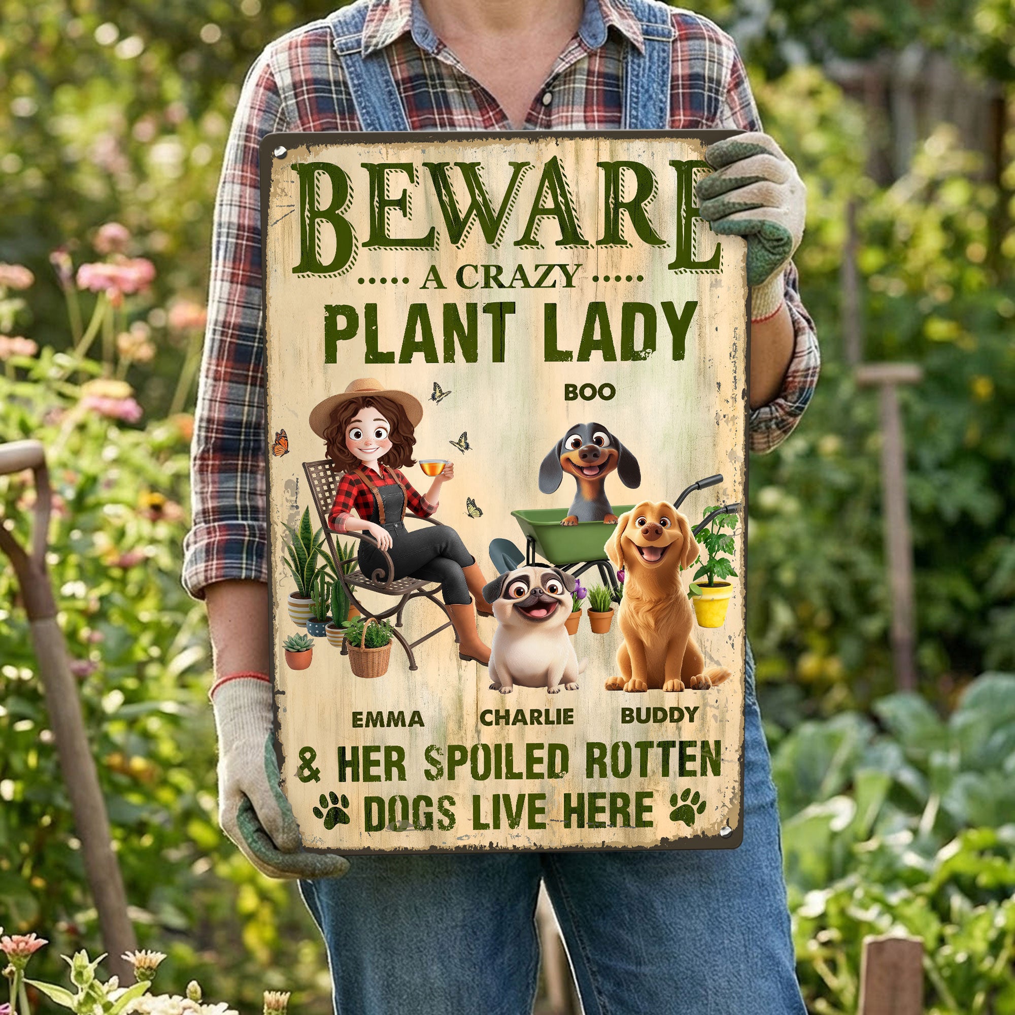Beware_A_Crazy_Plant_Lady_Her_Spoiled_Rotten_Dogs_Live_Here_Personalized_Metal_Sign_8