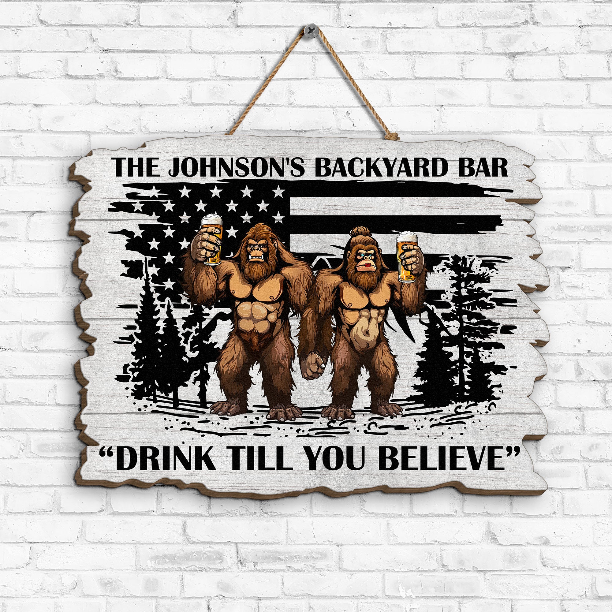 Bigfoot Backyard Bar Drink Till You Believe - Personalized Wood Sign