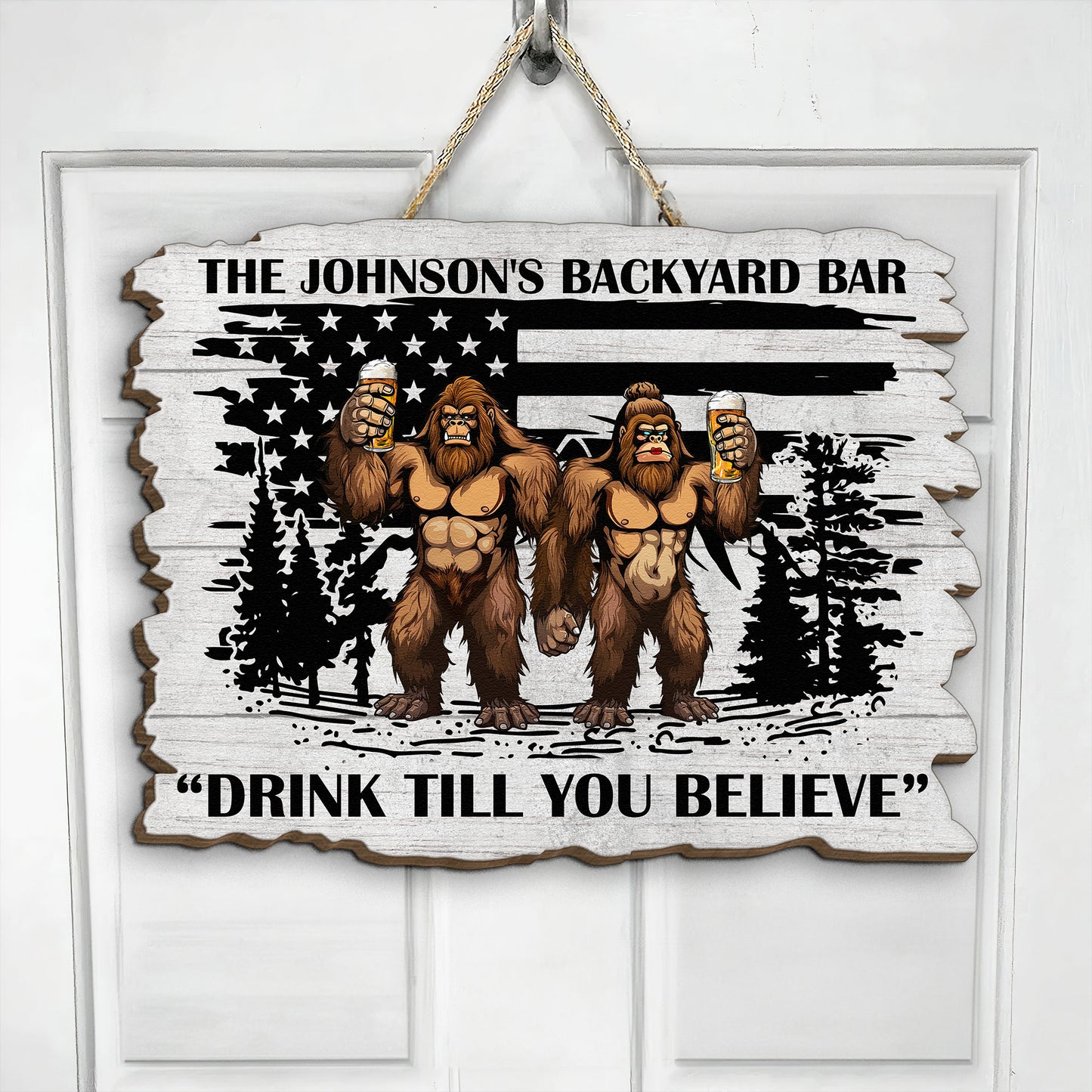 Bigfoot Backyard Bar Drink Till You Believe - Personalized Wood Sign