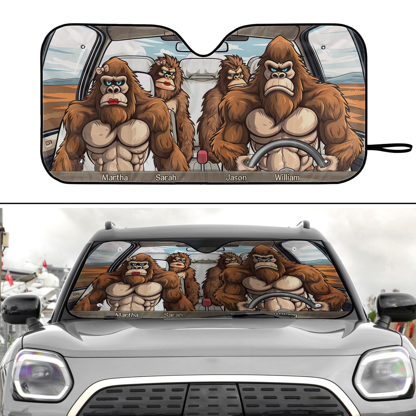 Bigfoot Family - Personalized Car Sun Shade