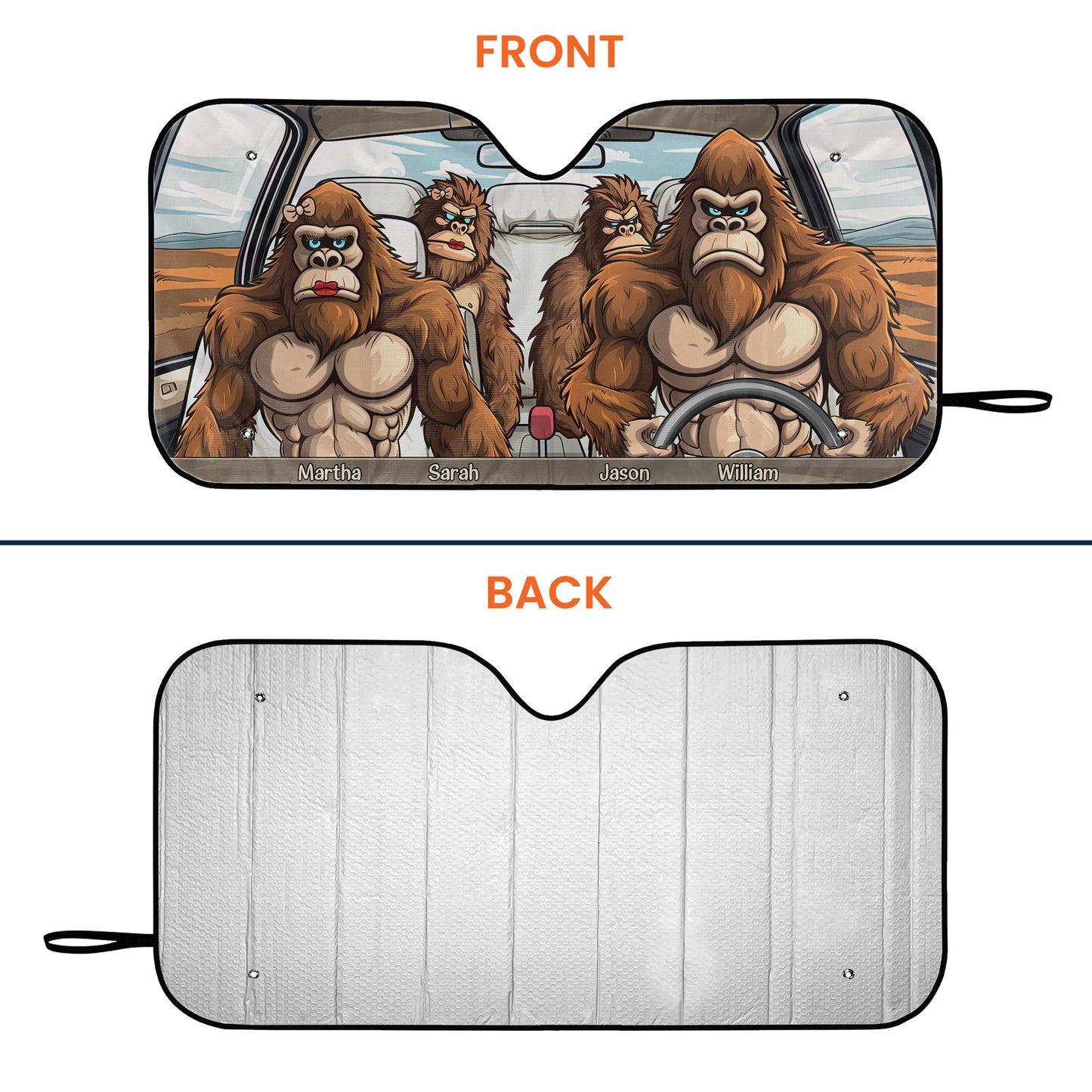 Bigfoot Family - Personalized Car Sun Shade