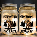 Bigfoot Welcome To Camp Quitcherbitchins Camping - Personalized Mason Jar Light