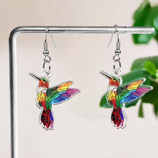 Bird Butterfly Dragonfly Bee Owl Stained Glass Effect - Personalized Acrylic Earrings
