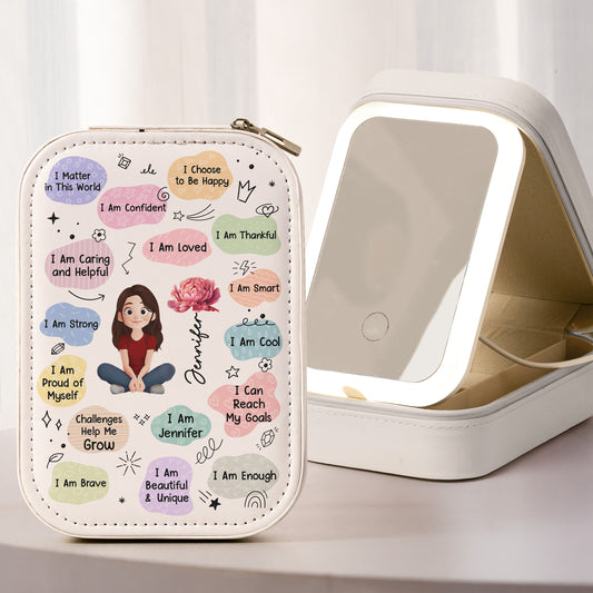 Birth Flower Affirmation - Custom Makeup Box With LED Mirror