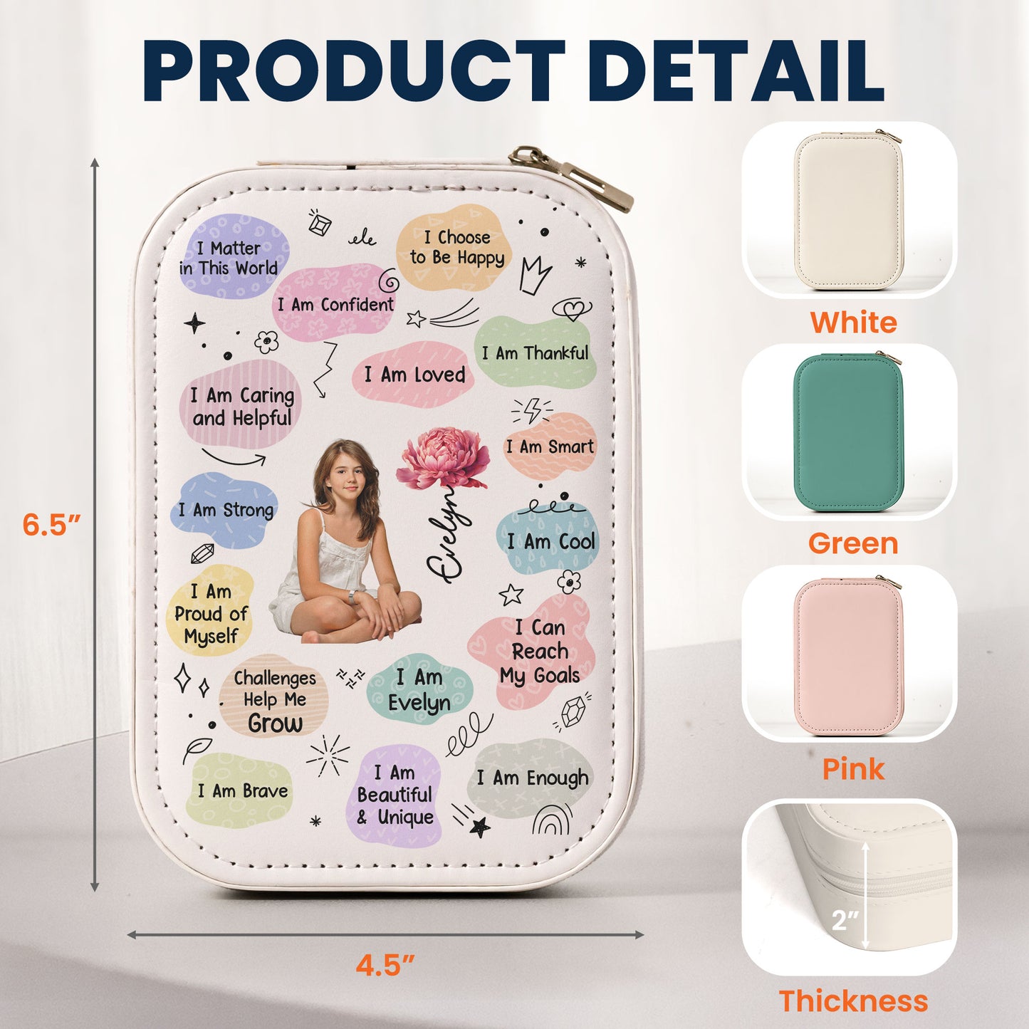 Birth Flower Affirmation - Custom Photo Makeup Box With LED Mirror