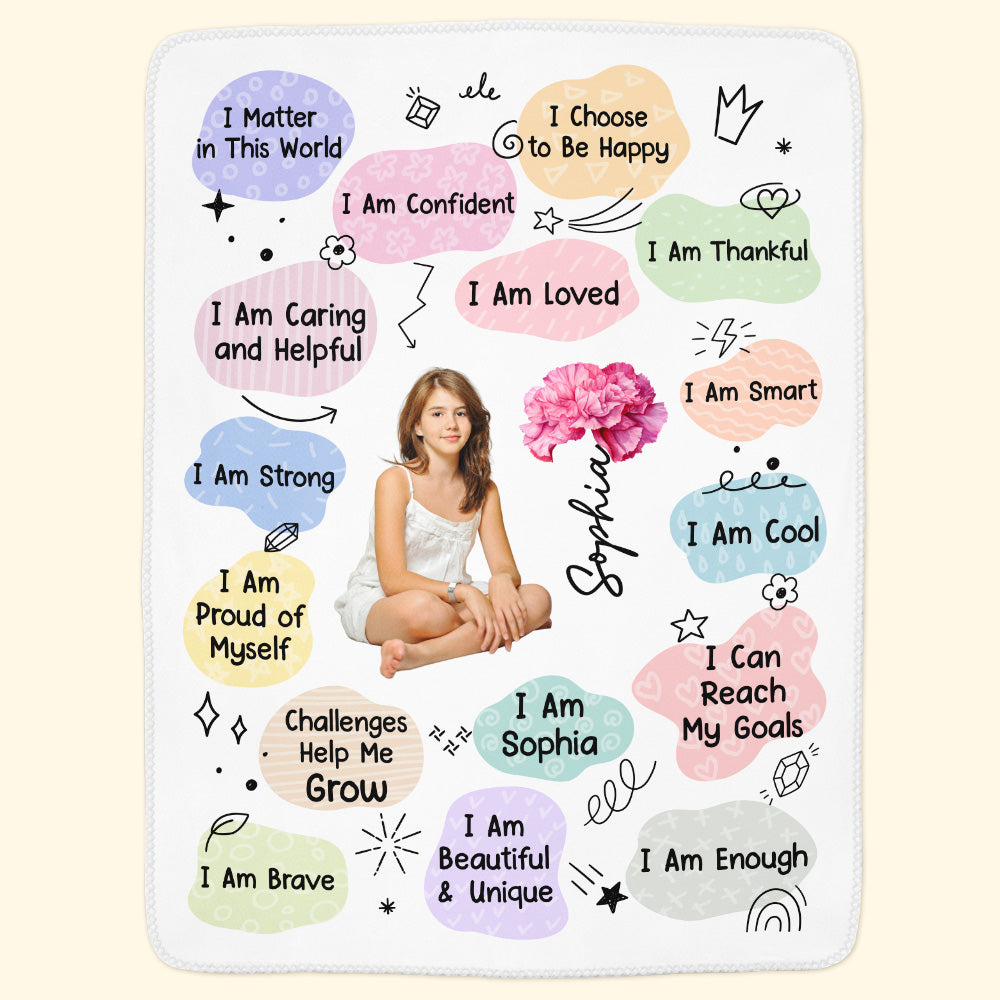 Birth Flower Affirmation - Personalized Photo Blanket