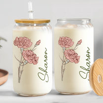 Birth Flower Birthday Gift For Women Friend Bridesmaid - Personalized Clear Glass Can