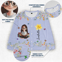 Birth Flower Book Lover - Personalized Crewneck Cardigan
