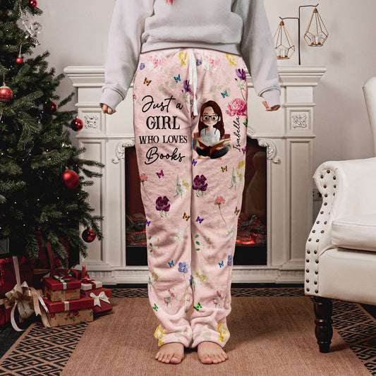 Birth Flower Book Lover - Personalized Fleece Pajama Pants