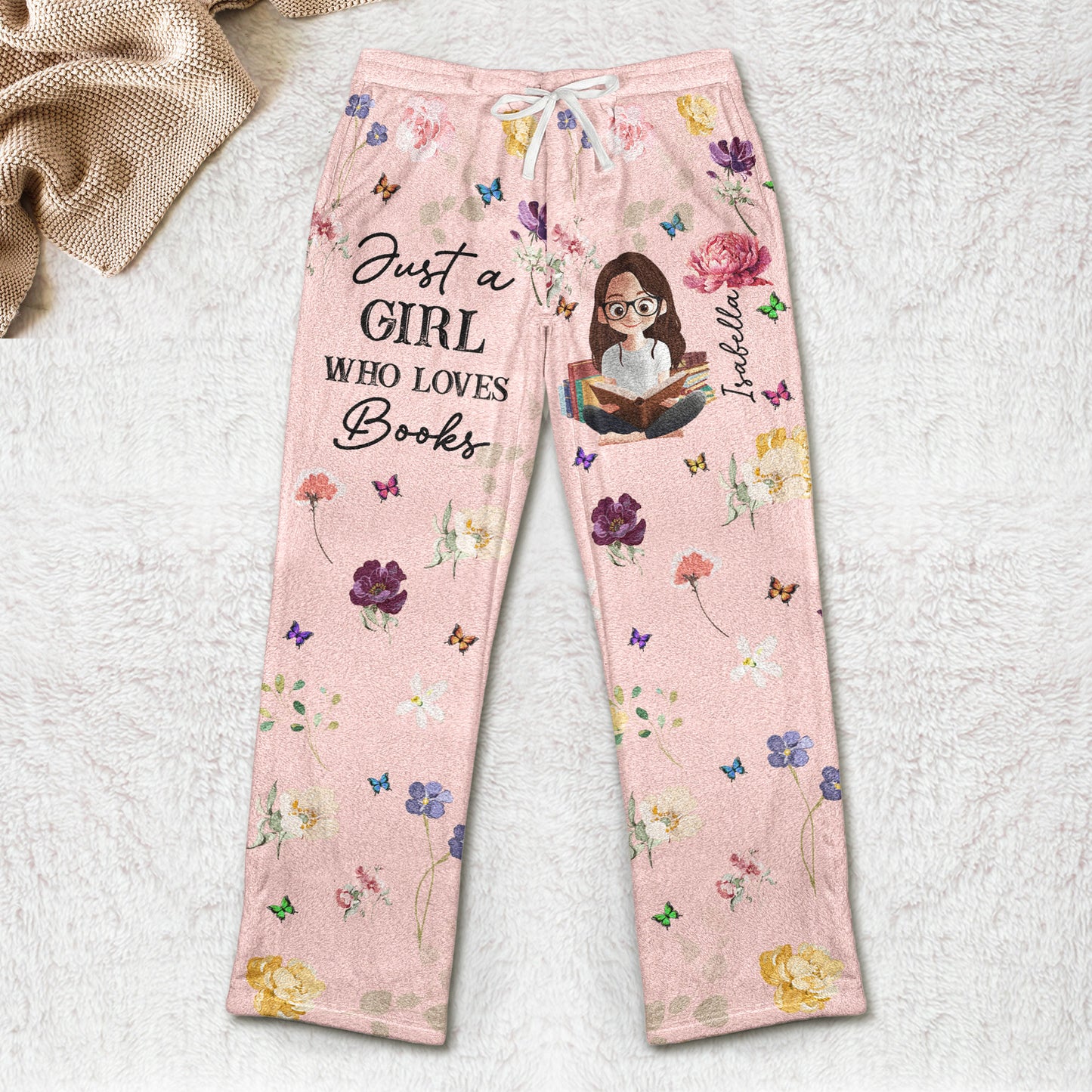 Birth Flower Book Lover - Personalized Fleece Pajama Pants