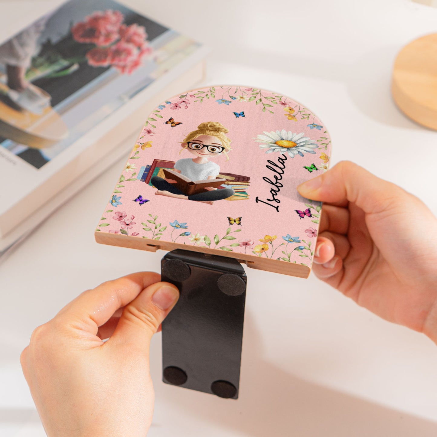 Birth Flower Book Lovers - Custom Wood Book Ends