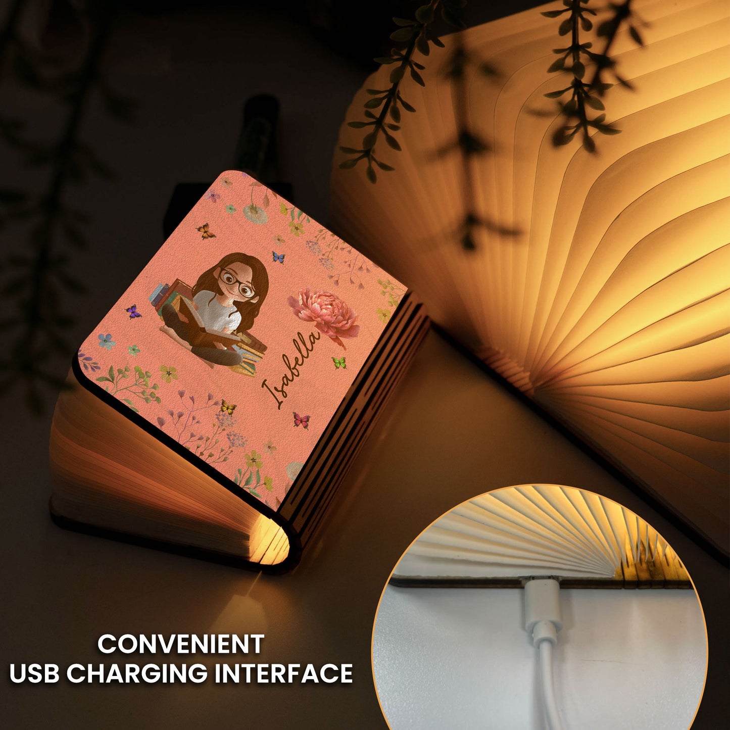 Birth Flower Book Lovers - Personalized Book Lamp