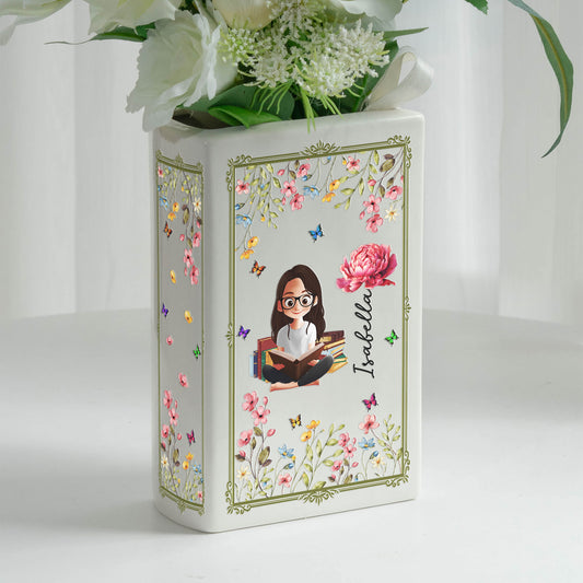 Birth Flower Book Lovers - Personalized Ceramic Book Vase