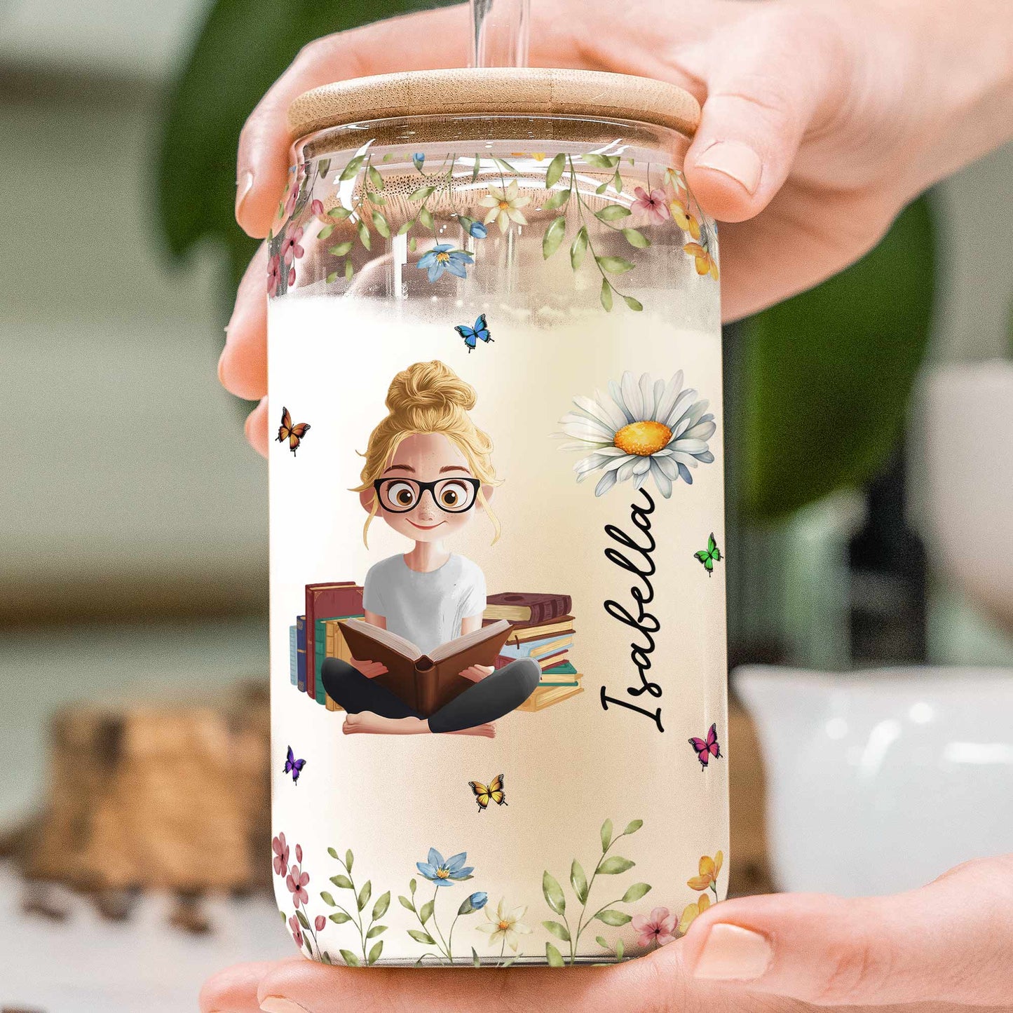 Birth Flower Book Lovers - Personalized Clear Glass Cup
