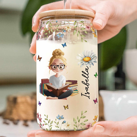 Birth Flower Book Lovers - Personalized Clear Glass Cup