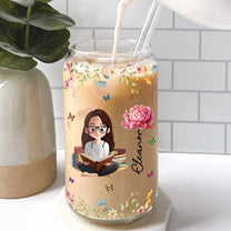 Birth Flower Book Lovers - Personalized Clear Glass Cup