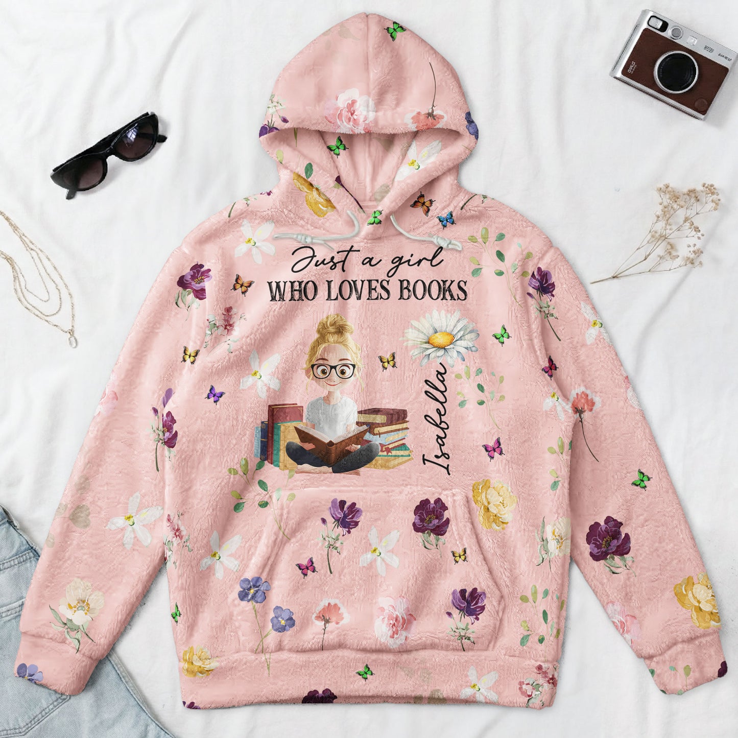 Birth Flower Book Lovers - Personalized Fleece Hoodie