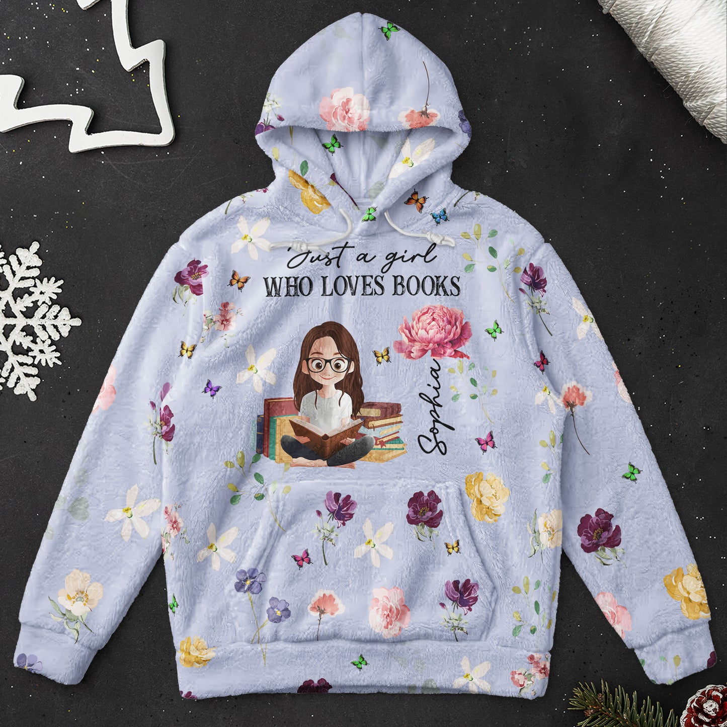 Birth Flower Book Lovers - Personalized Fleece Hoodie