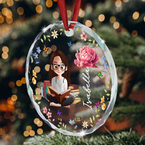 Birth Flower Book Lovers - Personalized Glass Ornament