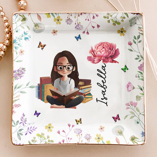 Birth Flower Book Lovers - Personalized Jewelry Dish