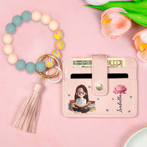 Birth Flower Book Lovers - Personalized Keychain Wristlet Leather Wallet