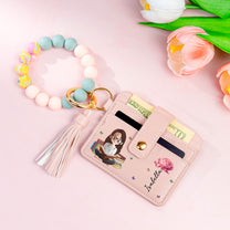 Birth Flower Book Lovers - Personalized Keychain Wristlet Leather Wallet