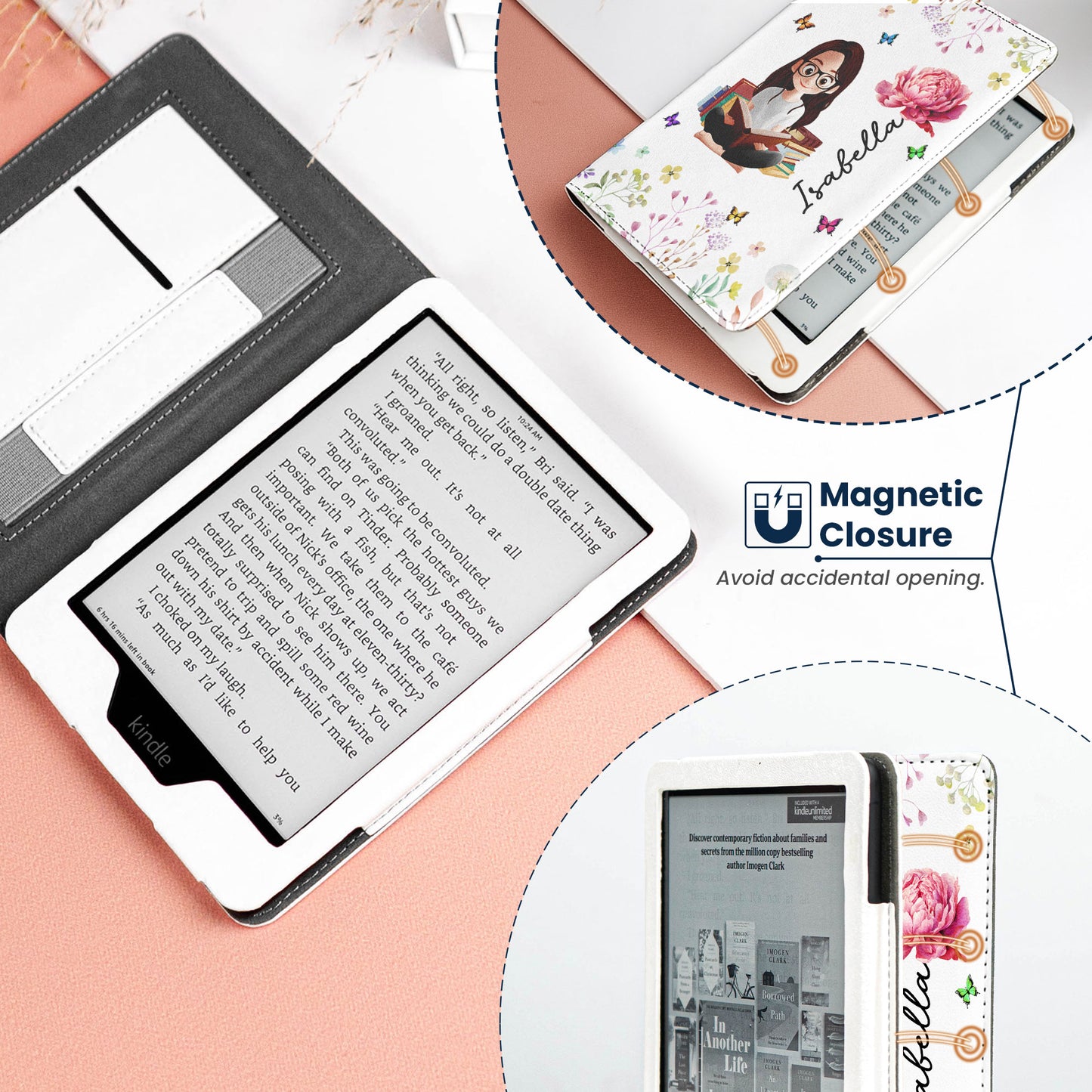 Birth Flower Book Lovers - Personalized Kindle Paperwhite Case With Stand