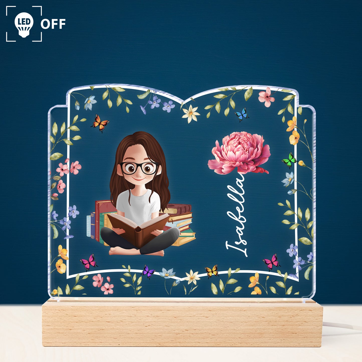 Birth Flower Book Lovers - Personalized LED Light