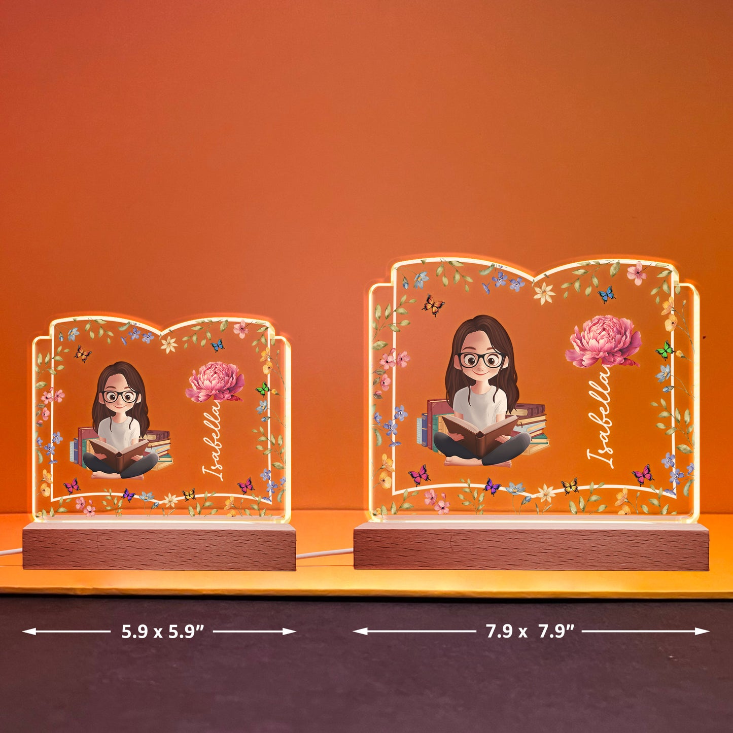 Birth Flower Book Lovers - Personalized LED Light