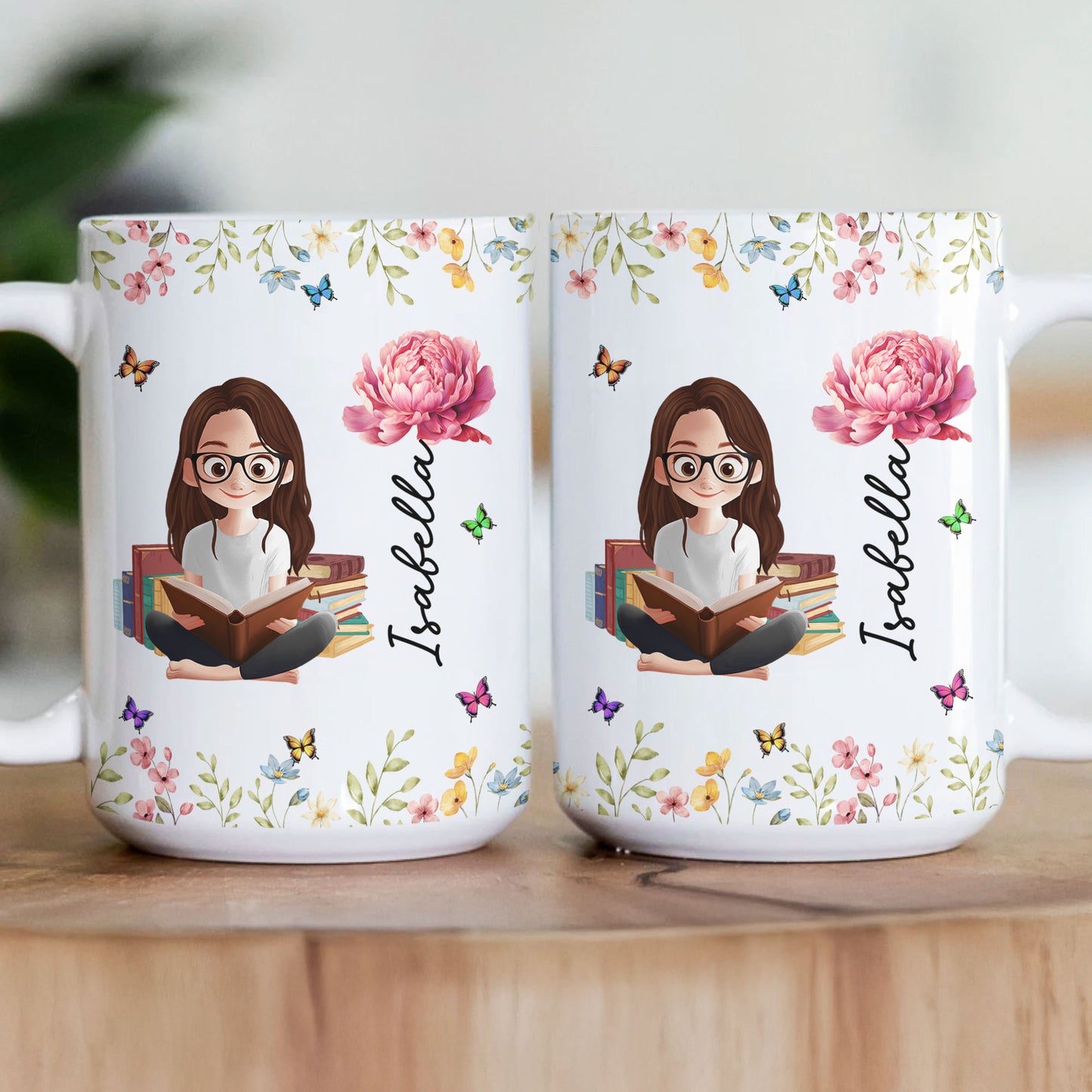 Birth Flower Book Lovers - Personalized Mug