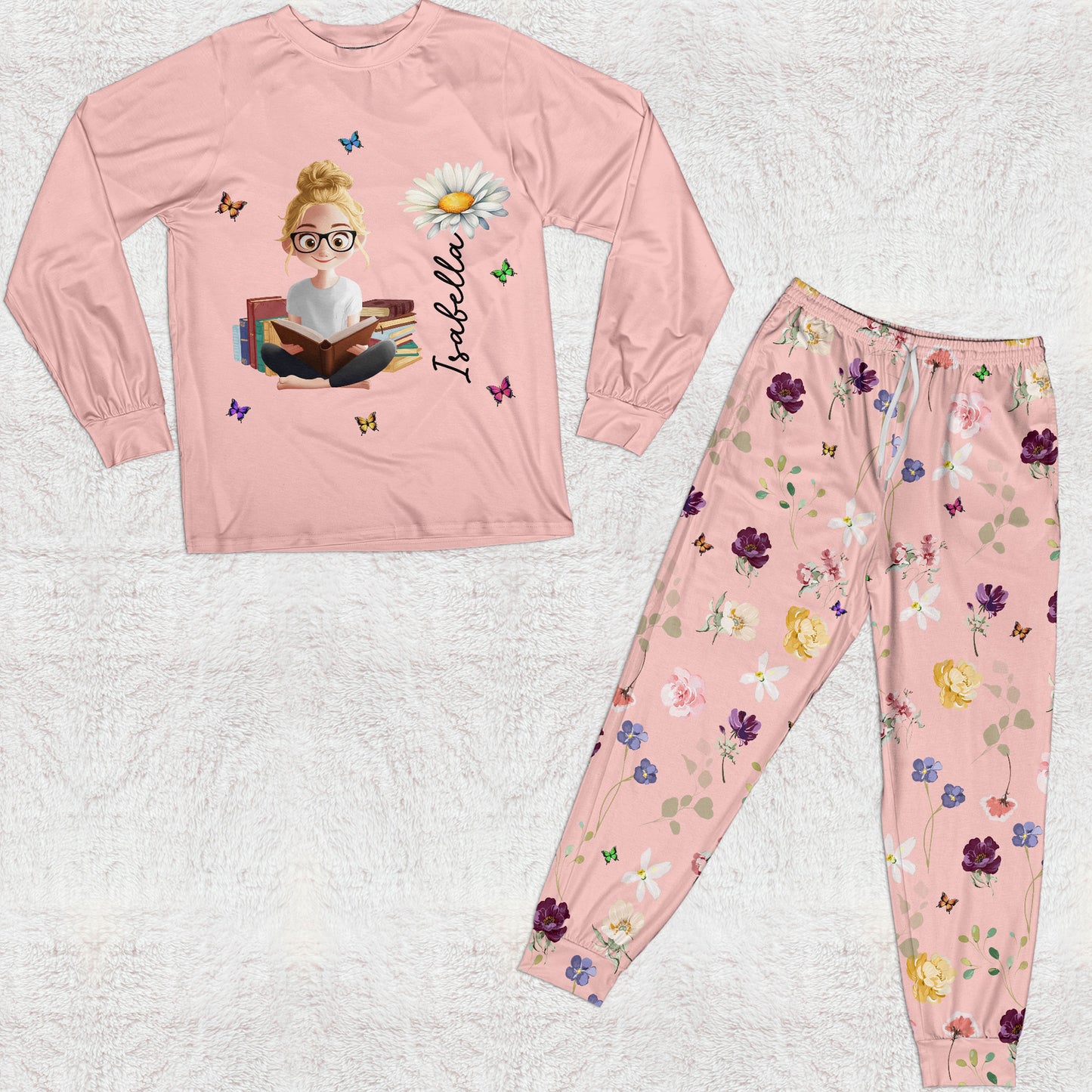 Birth Flower Book Lovers - Personalized Pajama Set