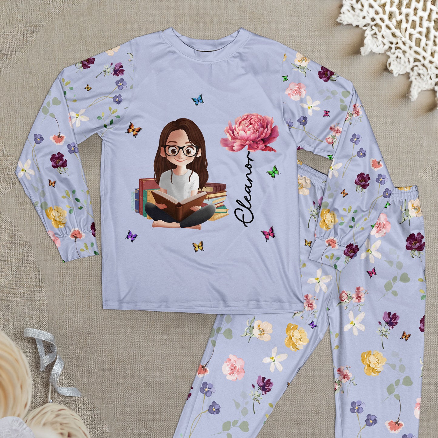 Birth Flower Book Lovers - Personalized Pajama Set