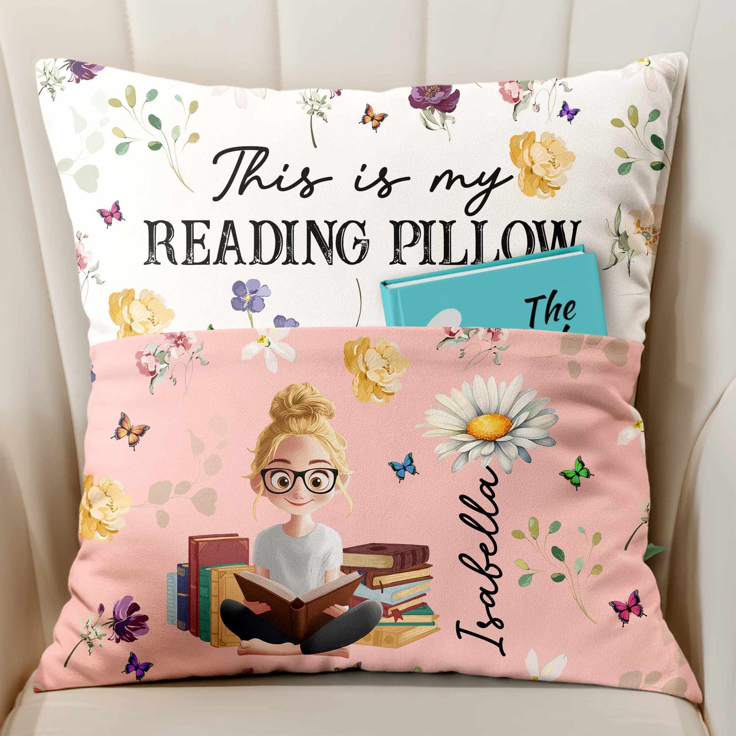 Birth Flower Book Lovers - Personalized Pocket Pillow (Insert Included)