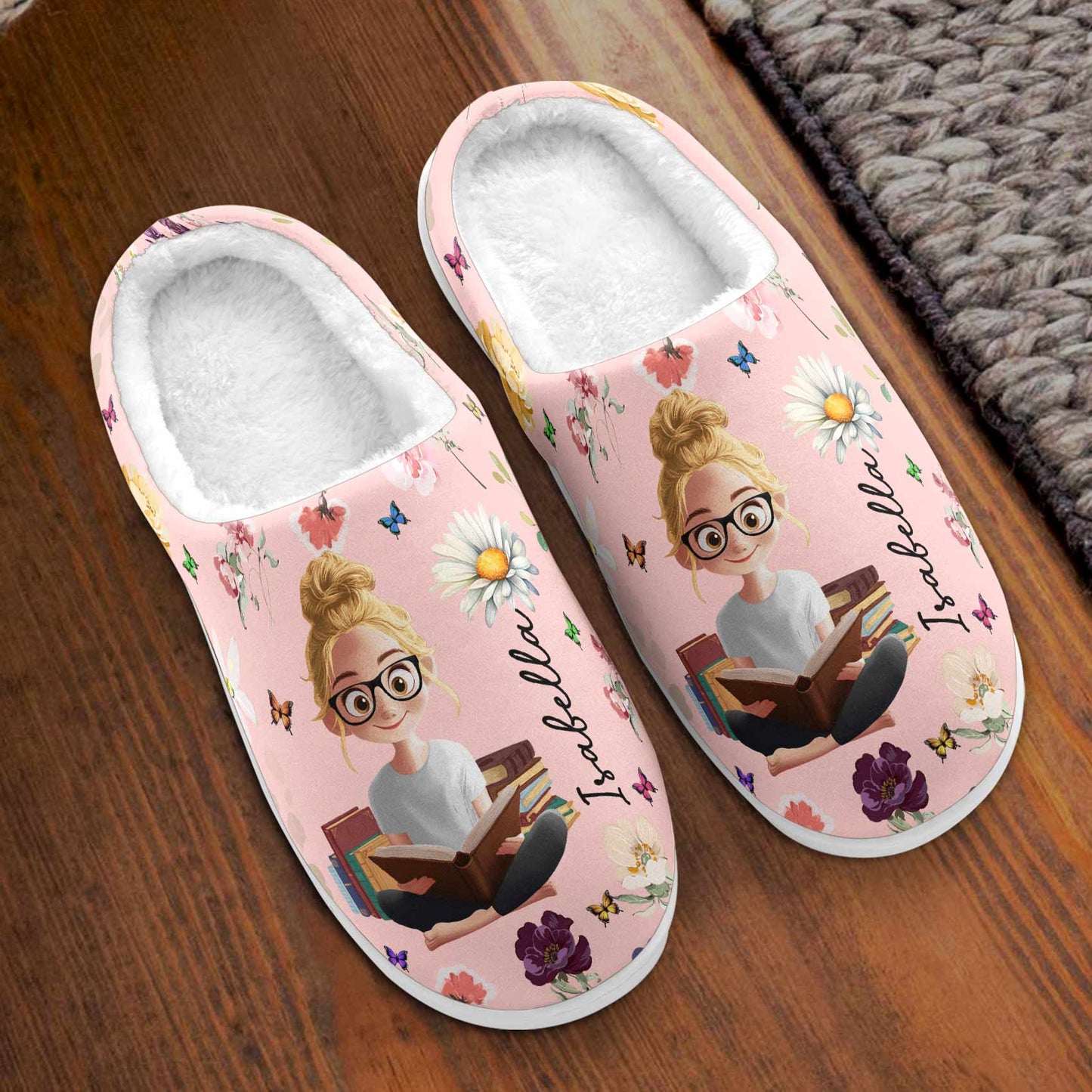 Birth Flower Book Lovers - Personalized Slippers
