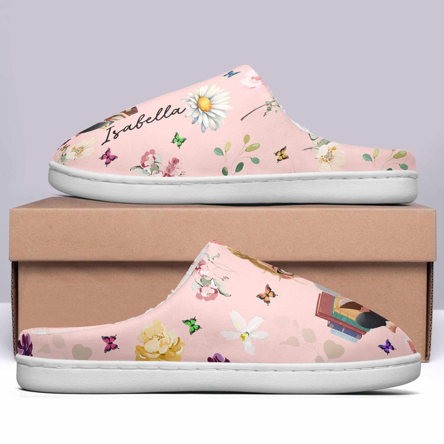 Birth Flower Book Lovers - Personalized Slippers