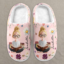 Birth Flower Book Lovers - Personalized Slippers