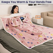 Birth Flower Book Lovers - Personalized Wearable Blanket With Sleeves