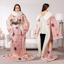 Birth Flower Book Lovers - Personalized Wearable Blanket With Sleeves