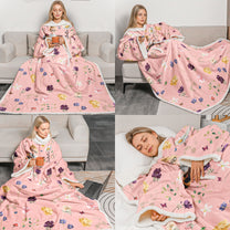 Birth Flower Book Lovers - Personalized Wearable Blanket With Sleeves