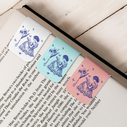 Birth Flower Book Lovers Toile De Jouy - Personalized Leather Magnetic Bookmark