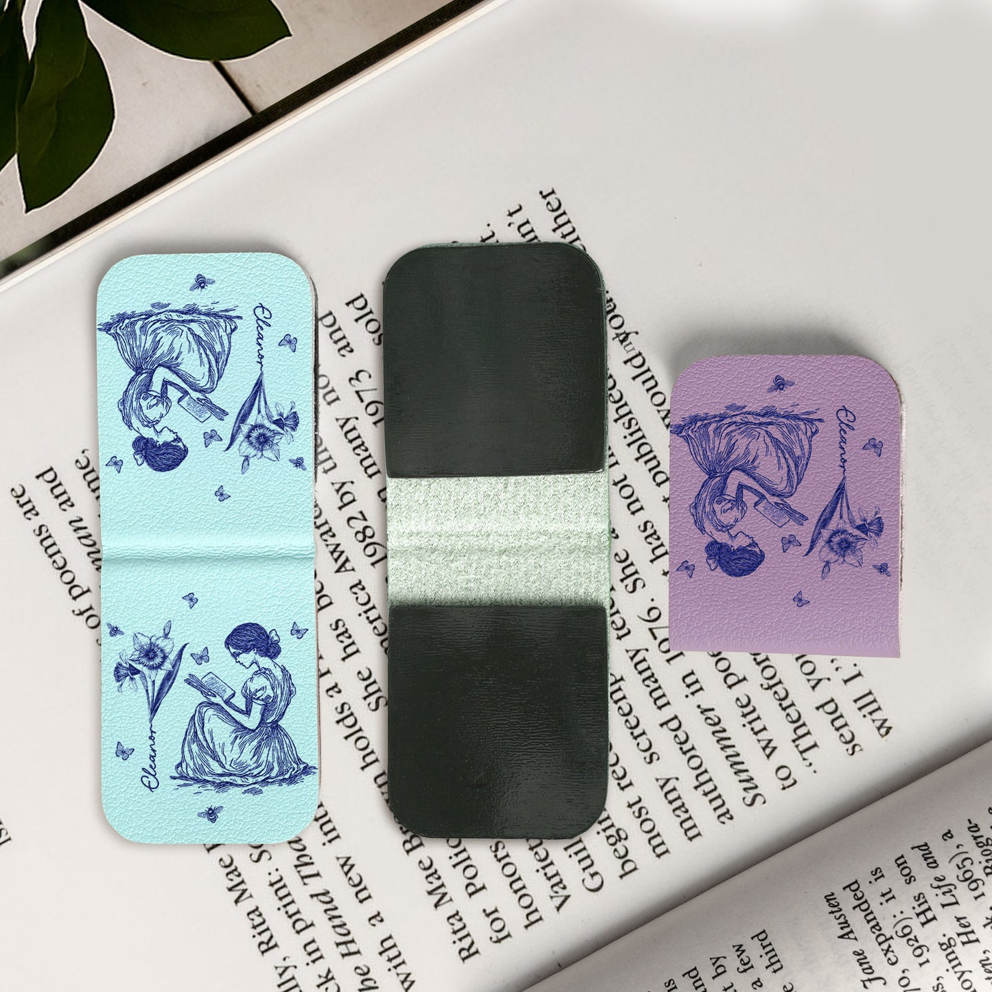 Birth Flower Book Lovers Toile De Jouy - Personalized Leather Magnetic Bookmark