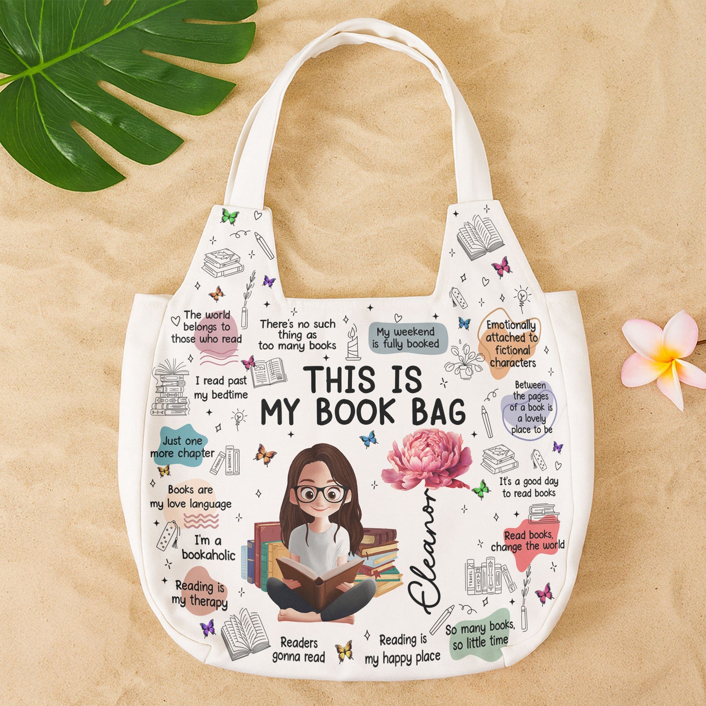 Birth Flower Book Lovers, Books Quotes - Personalized Round Tote Bag