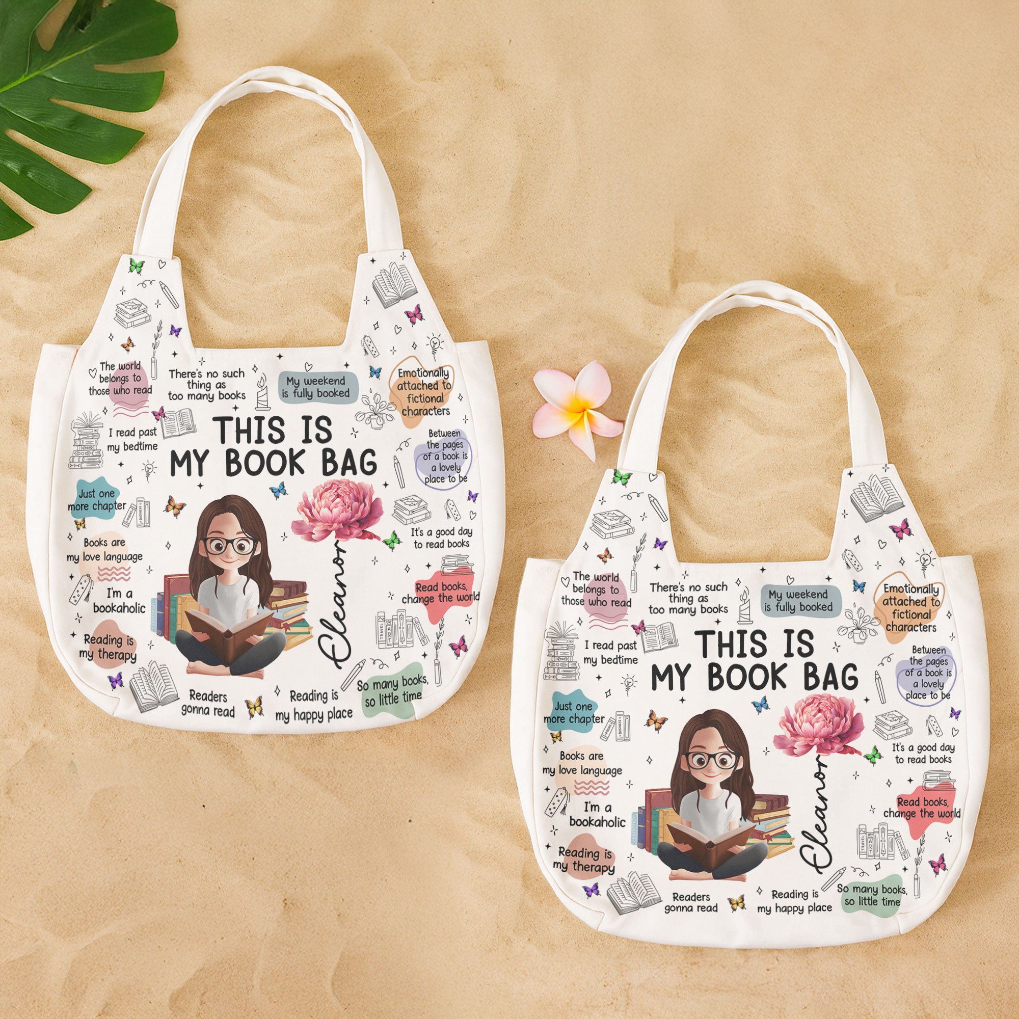 Birth Flower Book Lovers, Books Quotes - Personalized Round Tote Bag