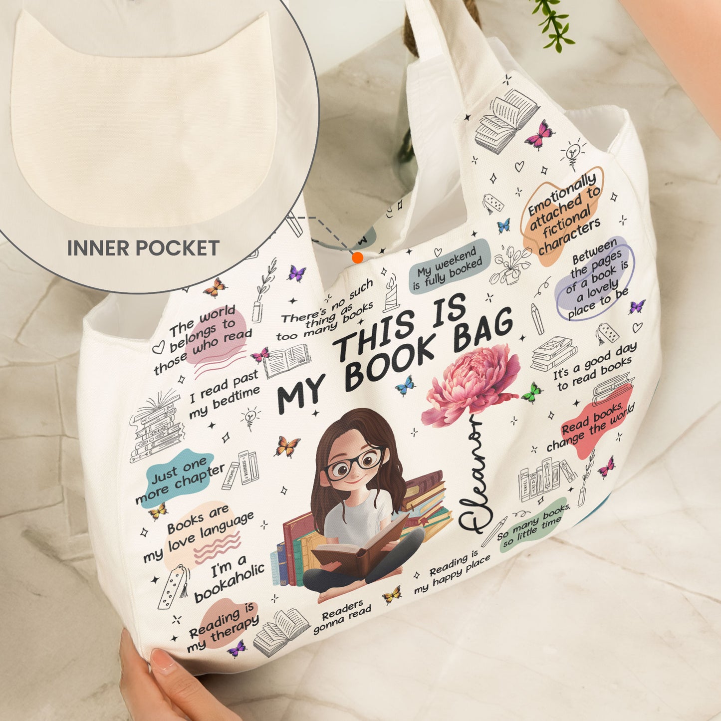 Birth Flower Book Lovers, Books Quotes - Personalized Round Tote Bag