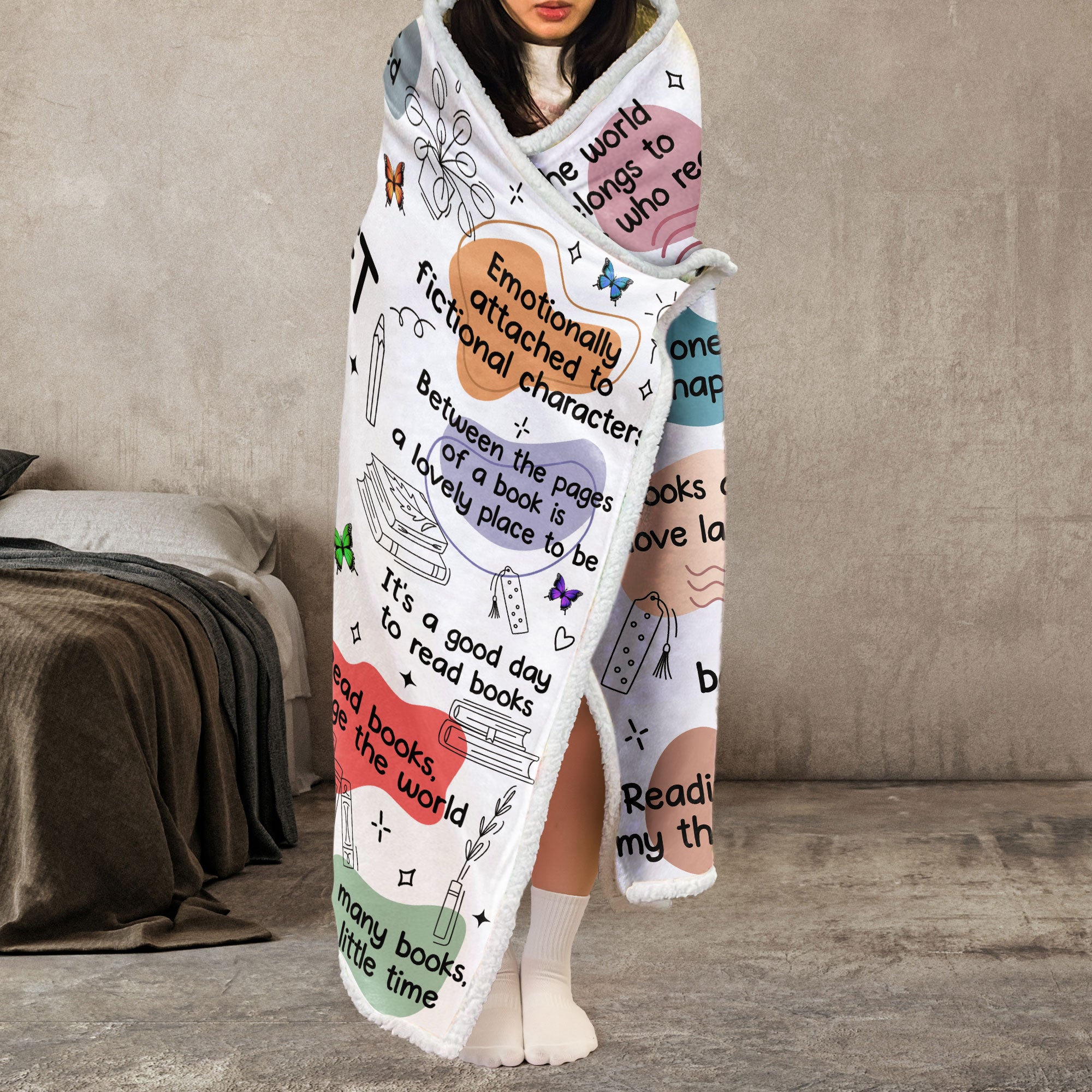 Birth Flower Book Lovers, Books Quotes - Personalized Wearable Blanket Hoodie