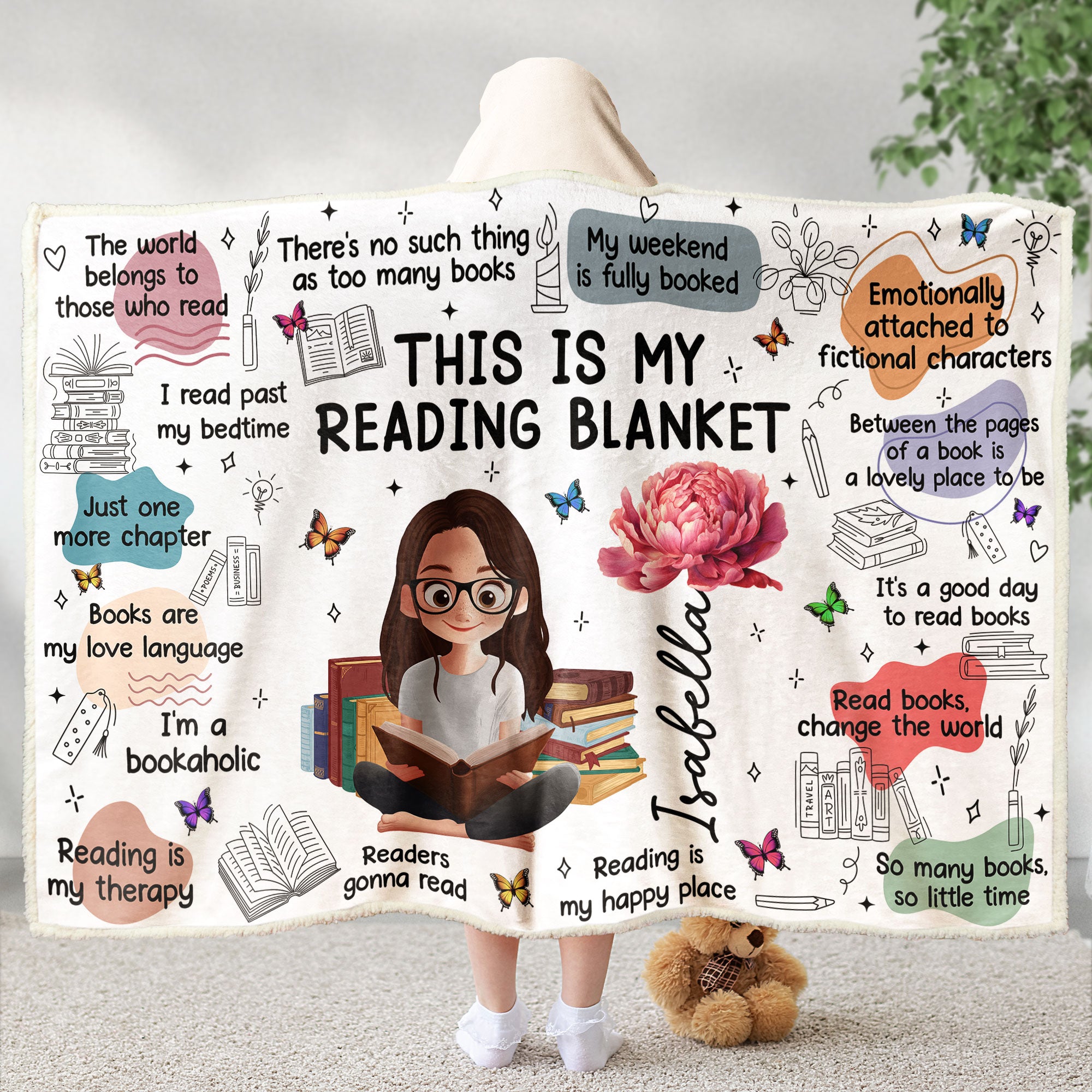 Birth Flower Book Lovers, Books Quotes - Personalized Wearable Blanket Hoodie