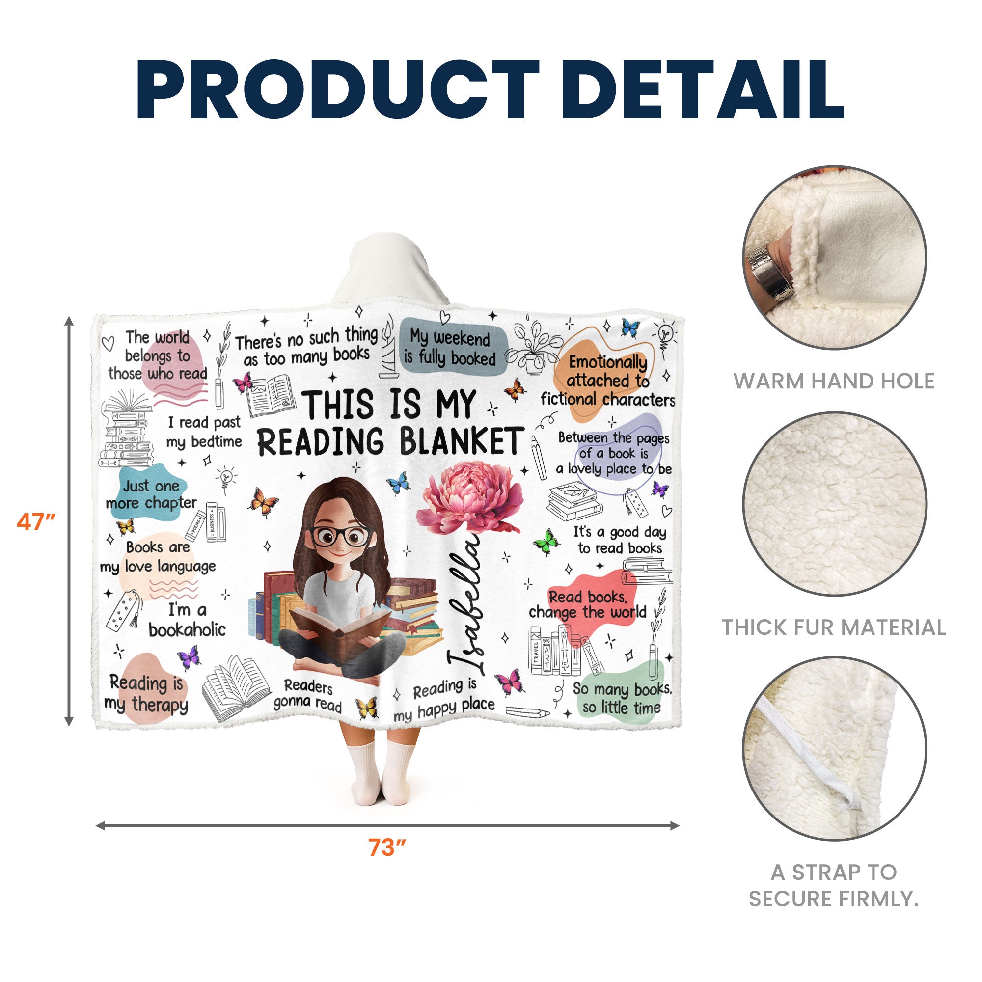 Birth Flower Book Lovers, Books Quotes - Personalized Wearable Blanket Hoodie